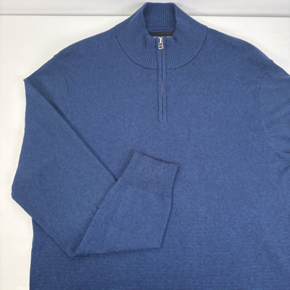 Bonobos Mens Blue Cotton Cashmere Textured Quarter Zip Mock Neck Sweater Large